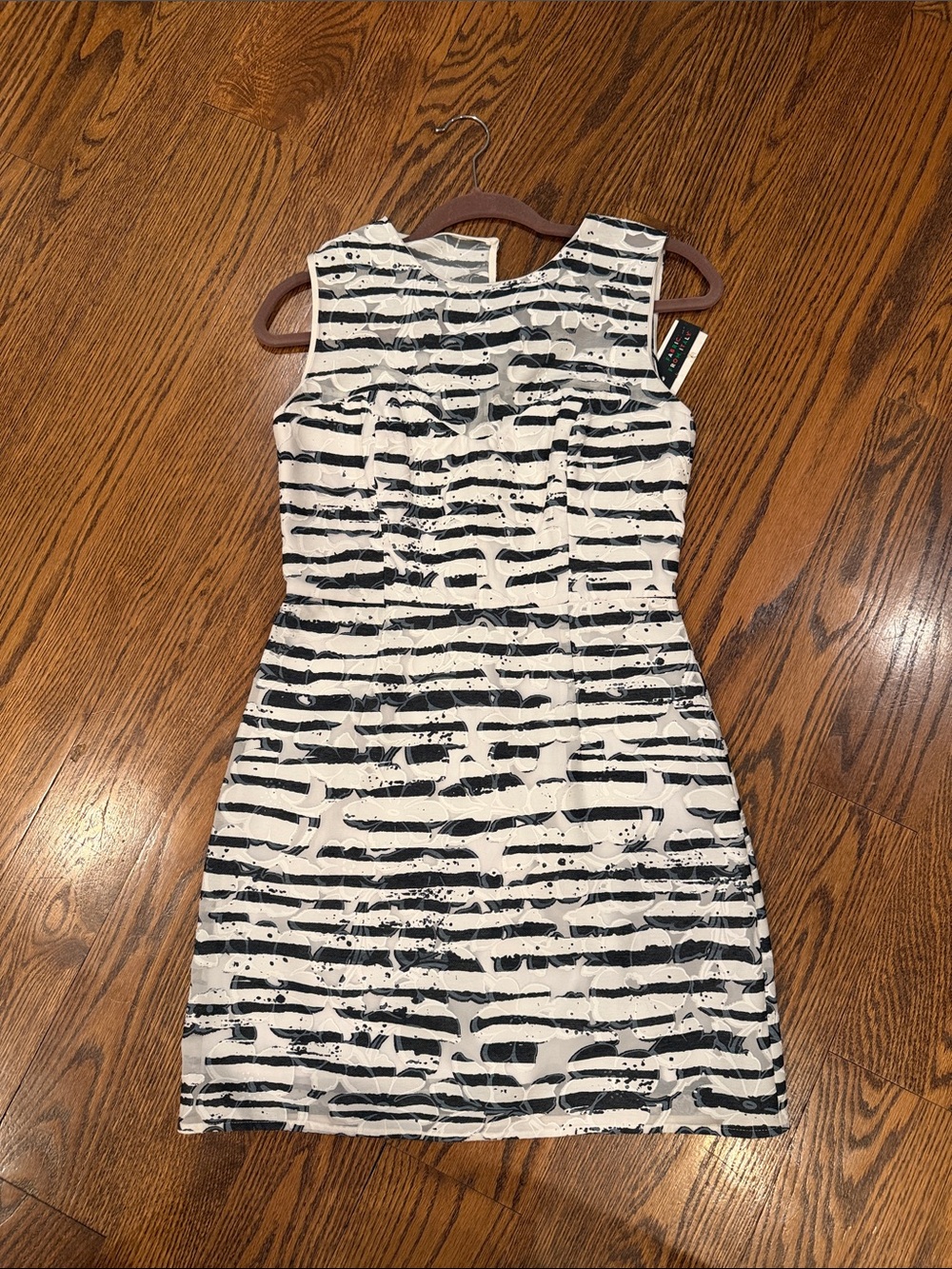 Milly Black and White Striped Sleeveless Sheath Dress